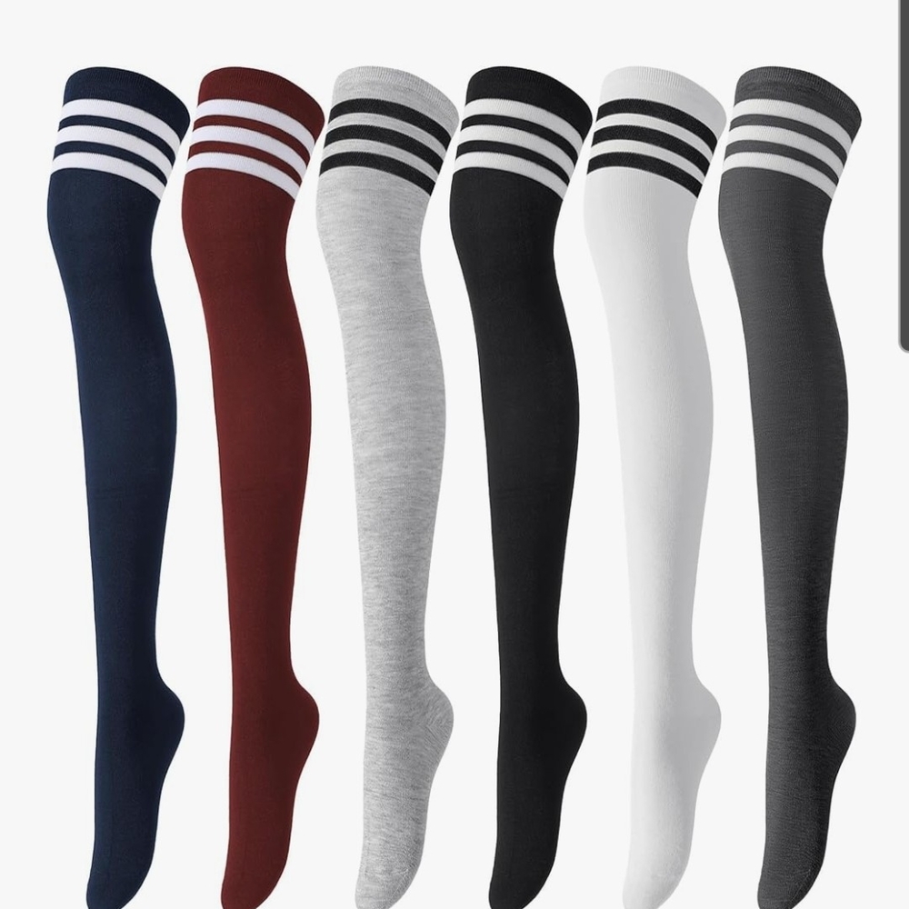 Classic Striped Over-the-Knee Socks Set - Navy, Burgundy, Gray, Black, White